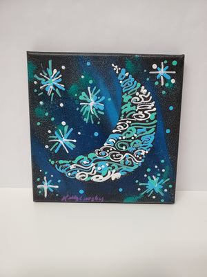 Starry Night, Crescent Moon #1   (8 x 8 inches)